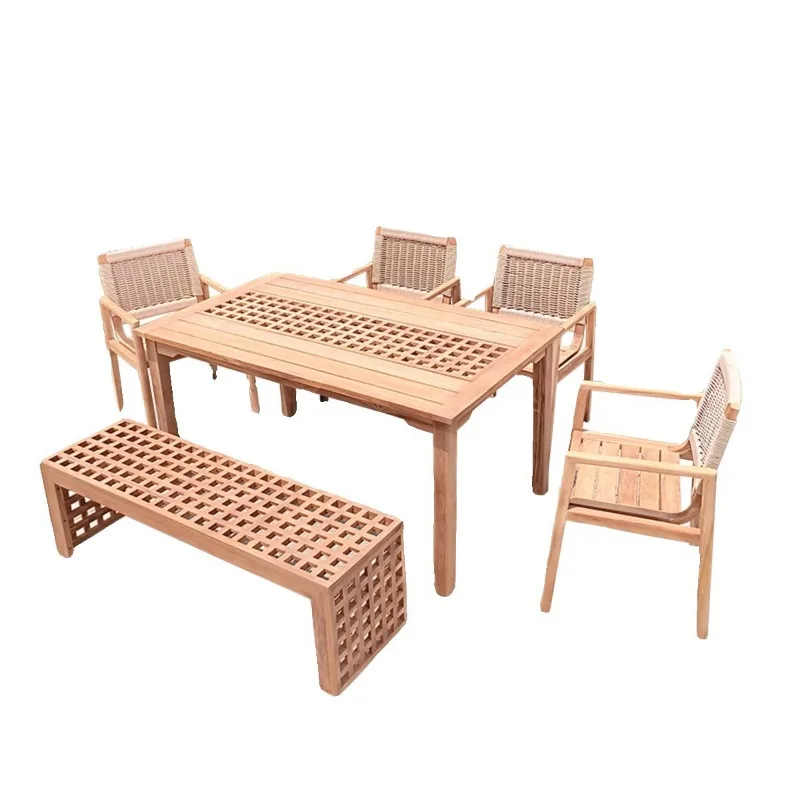 

Nordic outdoor villa courtyard teak tables and chairs, hotel B & B outdoor leisure dining chairs, waterproof and sunscreen