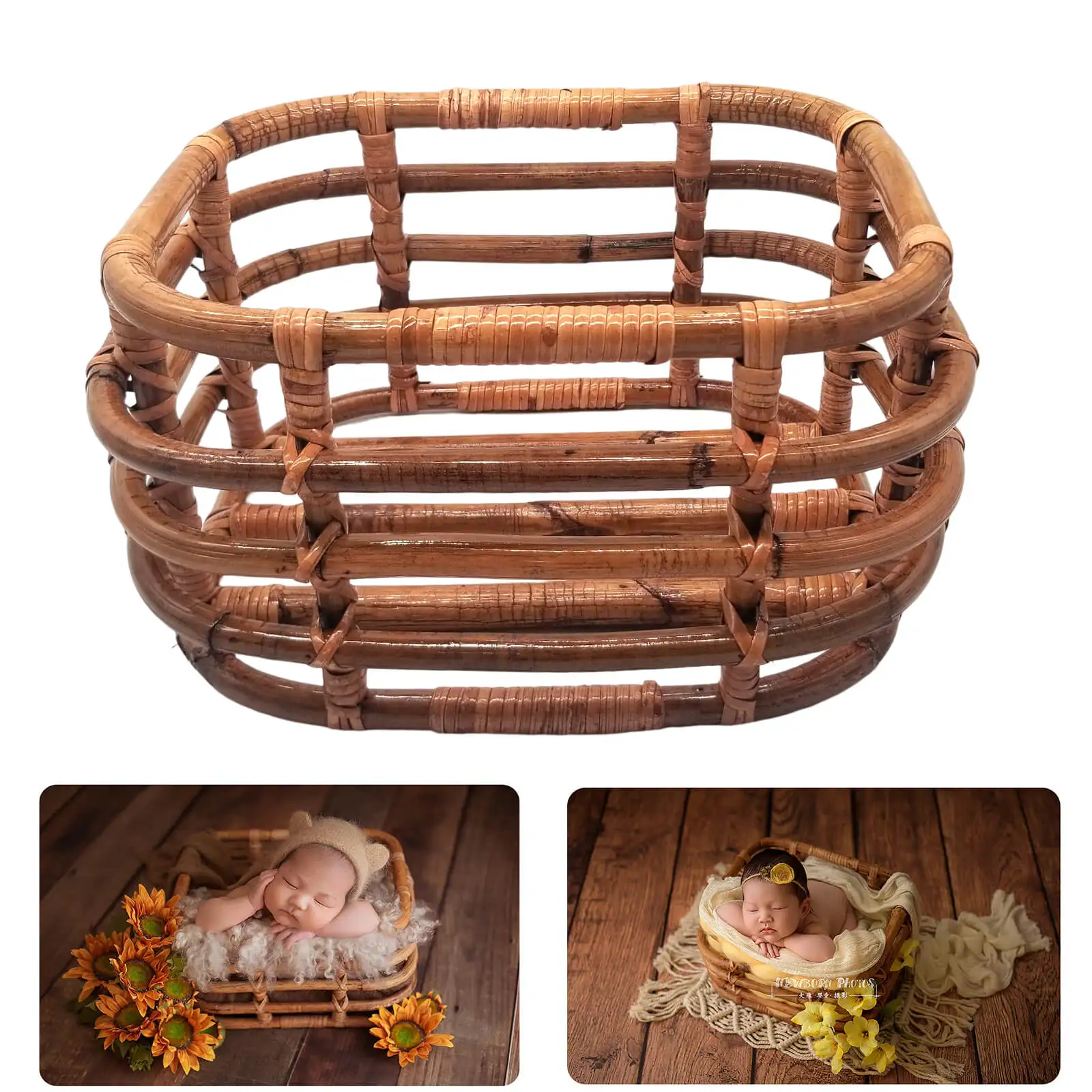 

Newborn Photography Props Basket Handmade Retro Bamboo Chair Wooden Baby Bed Furniture Cribs Studio Posing Sofa Accessories