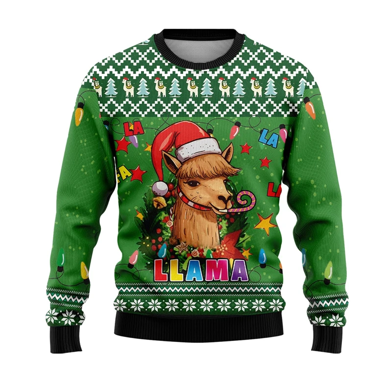 Funny Alpaca Donkey Ugly Christmas Sweater Fashion Catch Eyes Mens Sweatshirt Trend Streetwear Pullovers Crew Neck Tops Clothes