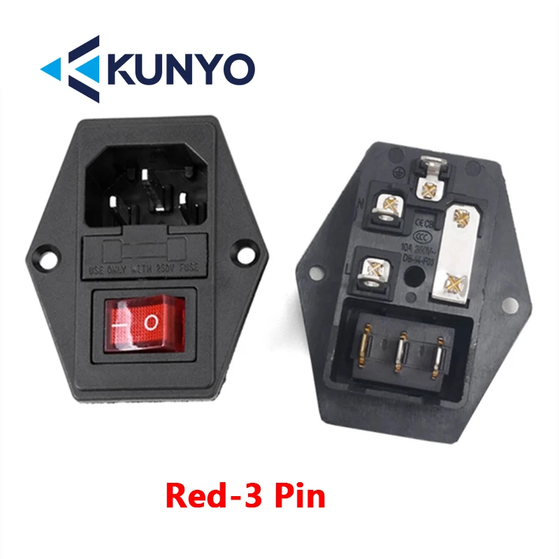 1Pcs AC-01A power Rocker Switch w Fuse IEC 3 Pin 320 C14 Inlet Power Sockets Switchs Connector Plug 10A 250V
