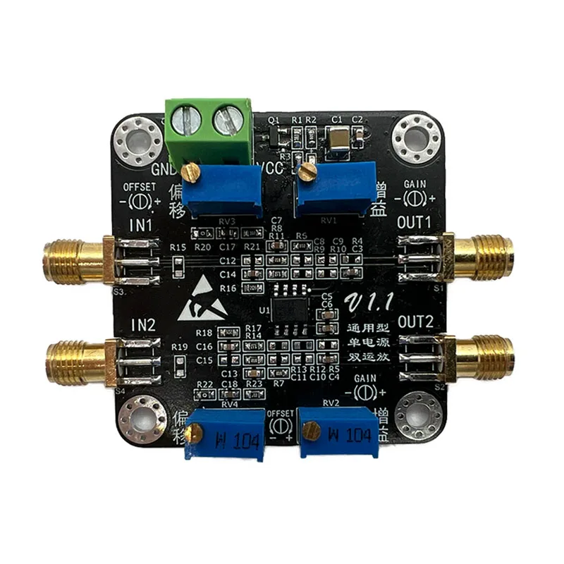 TLV9062 Dual Op Amp Module, 10MHz Bandwidth, Adjustable Gain, Single Supply 2.5V-5V, Operational Amplifier Board