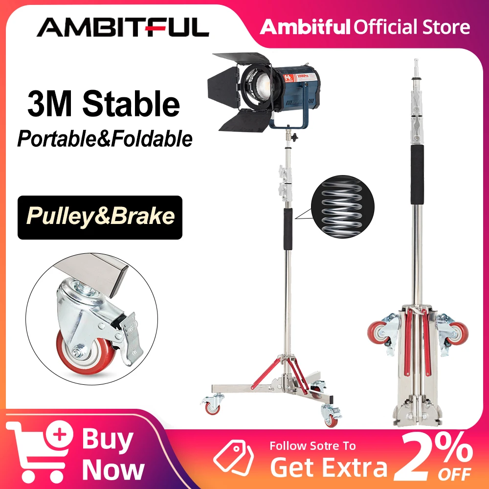 

Ambitful 20KG Heavy Loaded Wheel Tripod Stainless Steel Light Stand AS-300