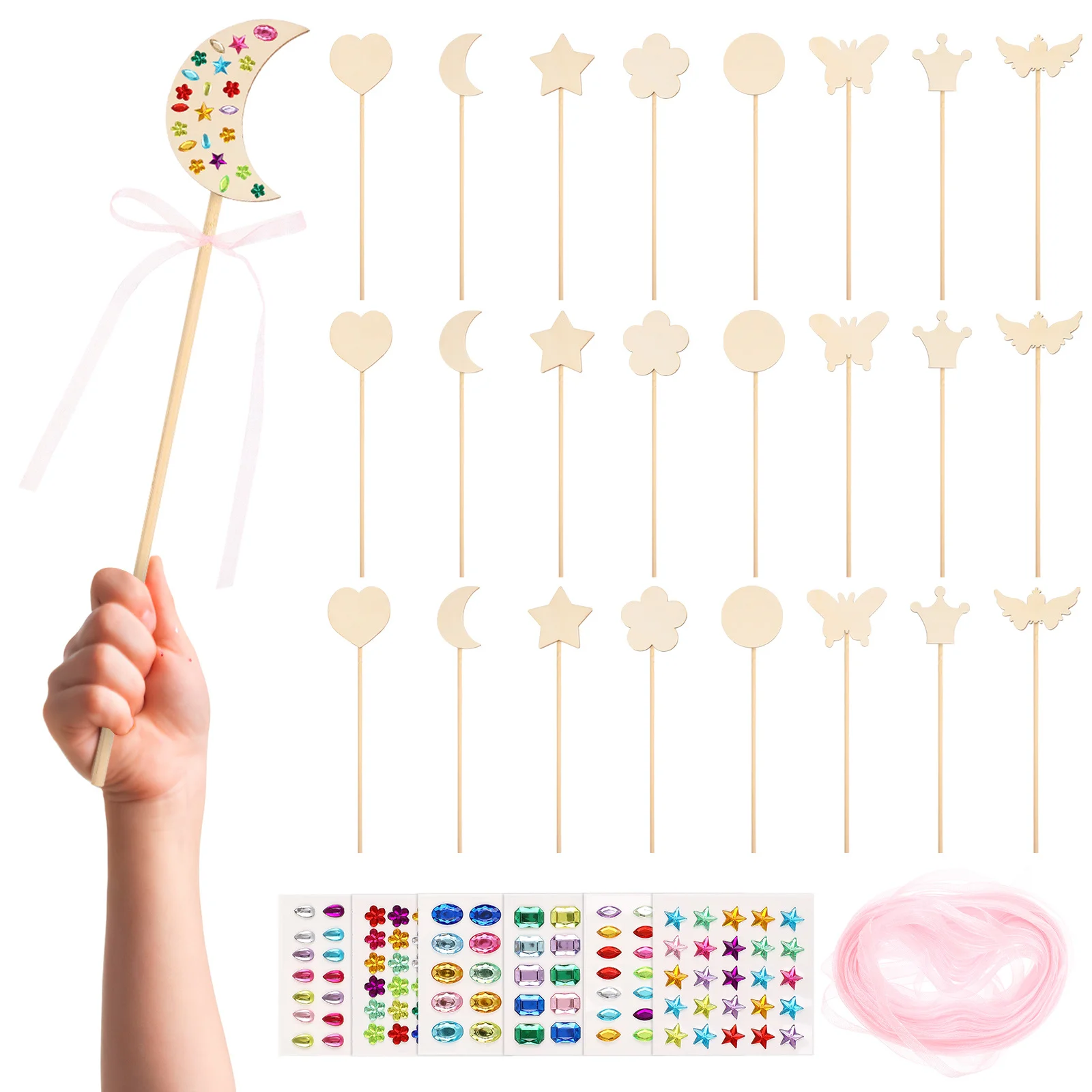 

1 set 1 Set Fairy Wands Kit Wooden Unfinished Diy For Kids Girls Angel Wands Party Favor Craft Supply Cosplay Prop