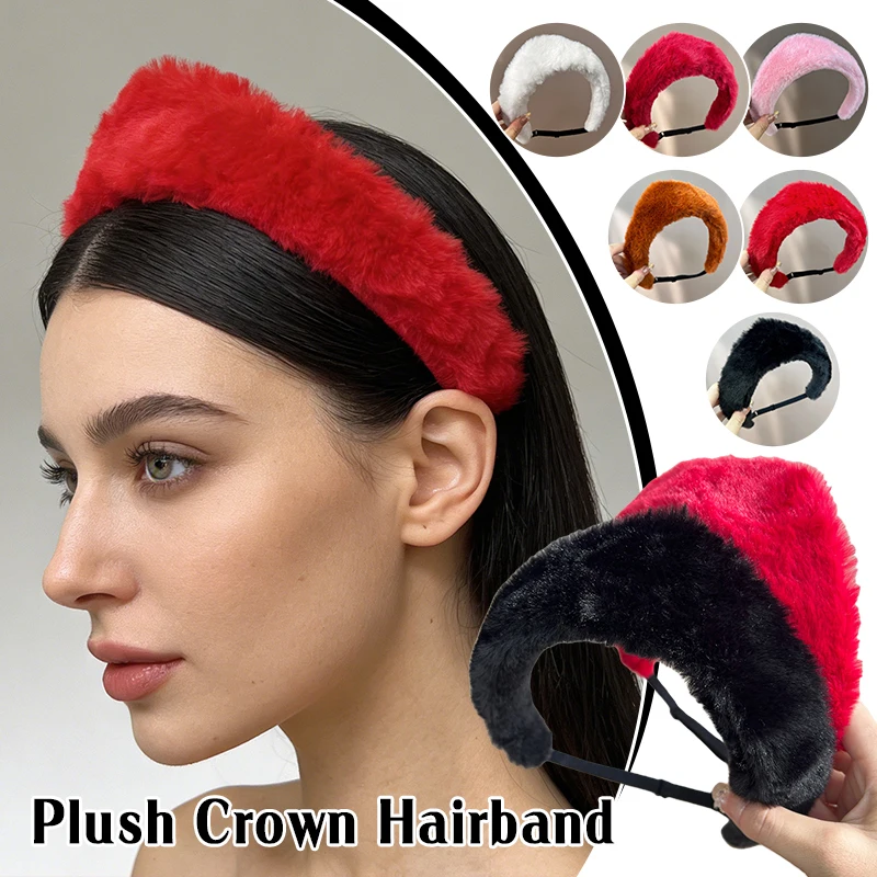 

﻿Women's Fluffy Crown Headband British Queen Retro Hairband Headwear Bridal Wedding Party Hair Accessories Adjustable