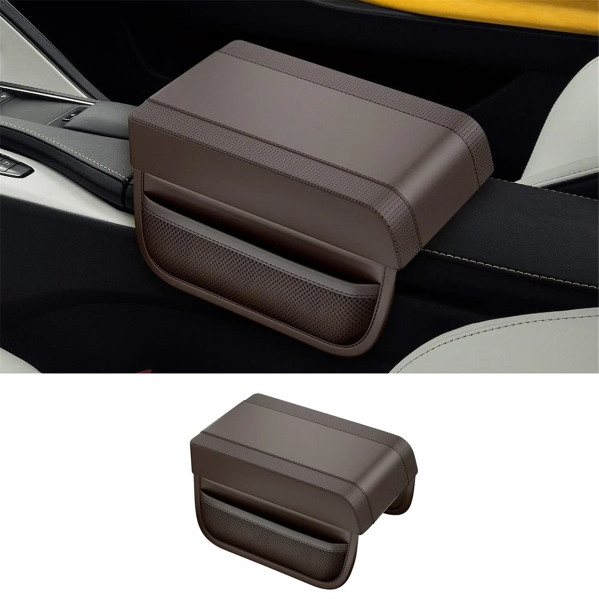 Universal Car Armrest Booster Cushion, New Memory Cotton Car Armrest Box Pad Auto Center Console Pad Brown