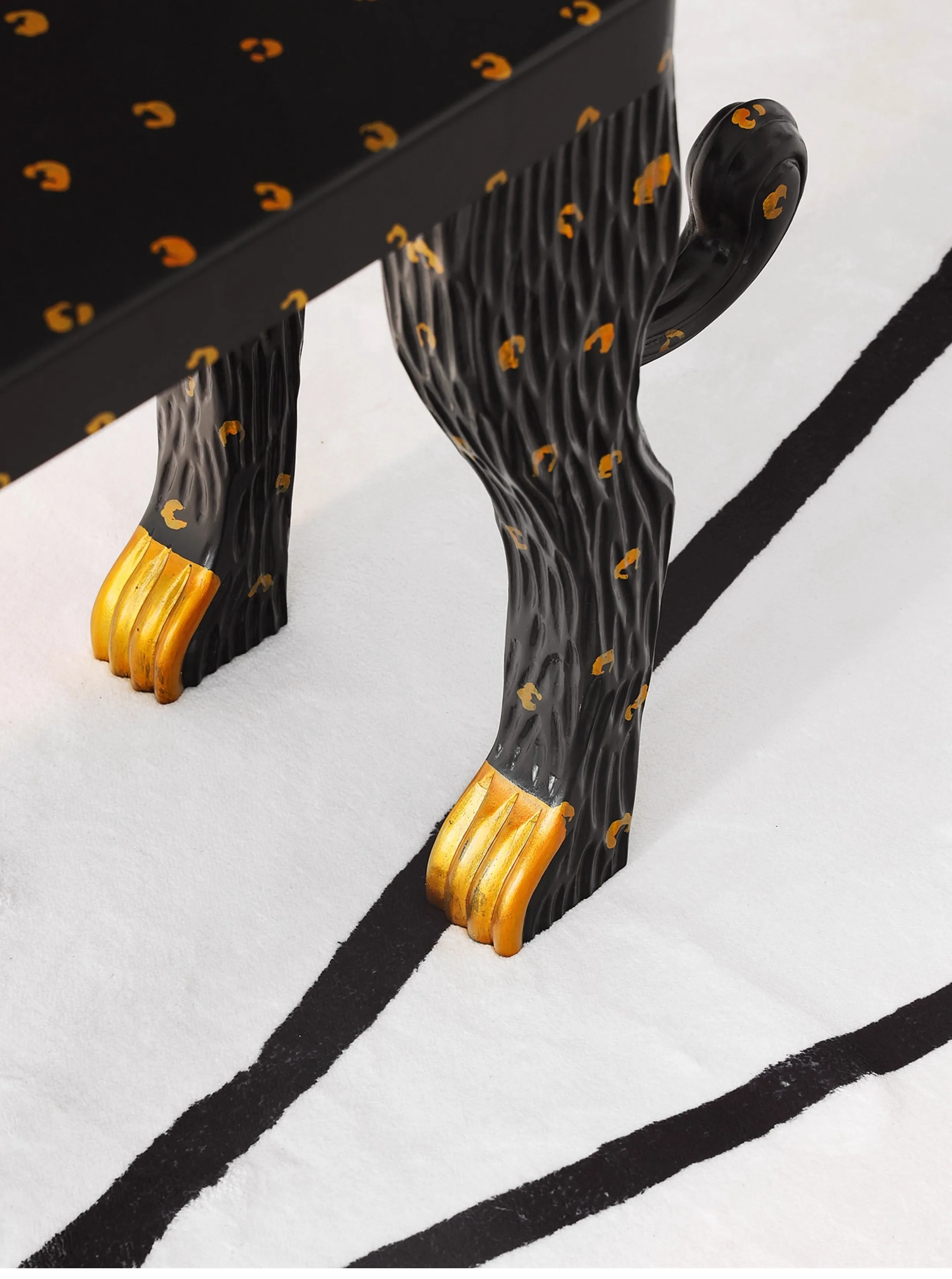 مقعد تغيير الأحذية على شكل النمر الوردي من الدوبامين، مقعد منزلي إبداعي من الخشب الصلب لتزيين مقعد بجانب السرير #4