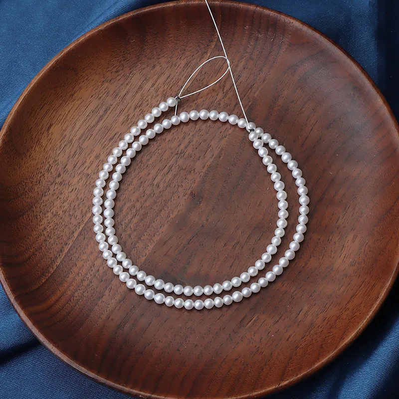 3-4mm Nearly Round Natural Pearl Loose Pearl Finished Pearl Necklace 925 Sterling Silver