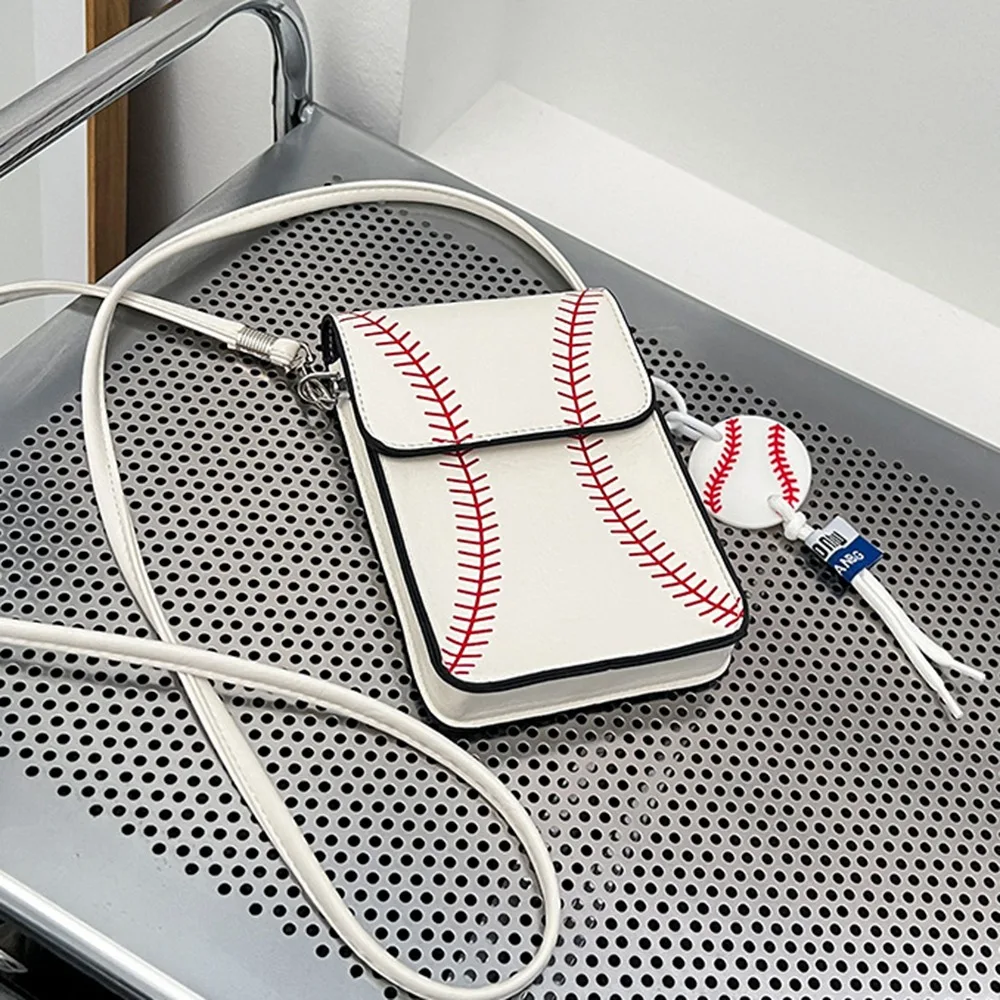 Квадратная сумка через плечо из искусственной кожи, бейсбольный дизайн, универсальная стильная сумка для телефона, легкая сумка через плечо в корейском стиле, подарок