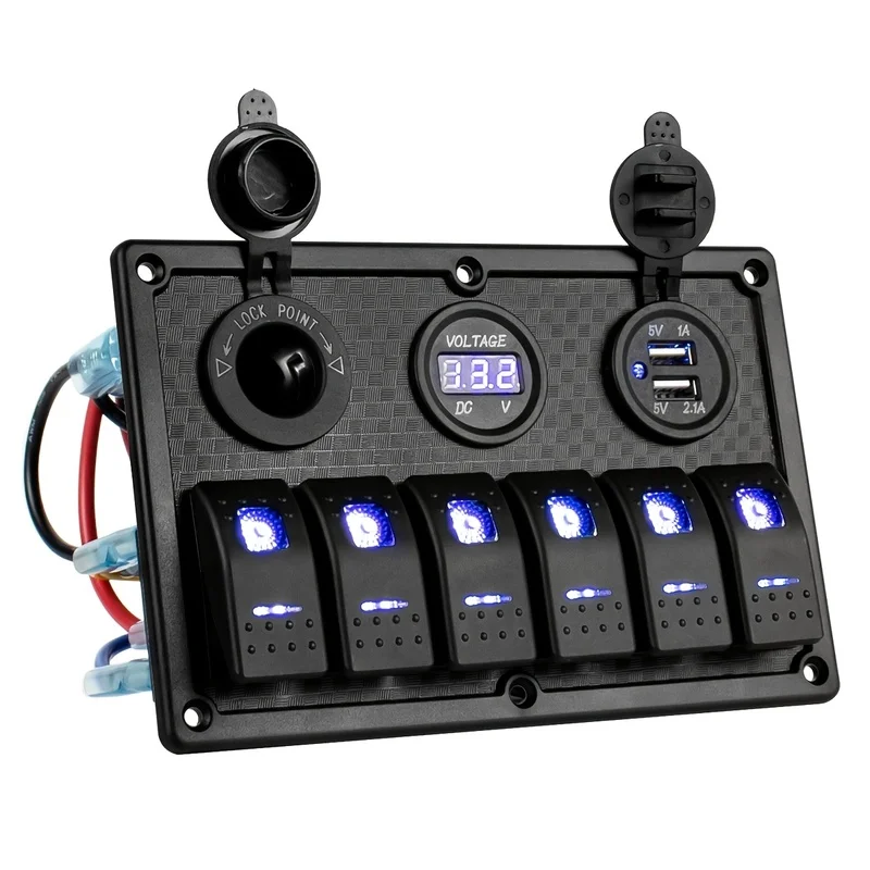 1pc 6 Gang DC 12V Marine Boat Rocker Switch Panel for RV  Truck Vehicle