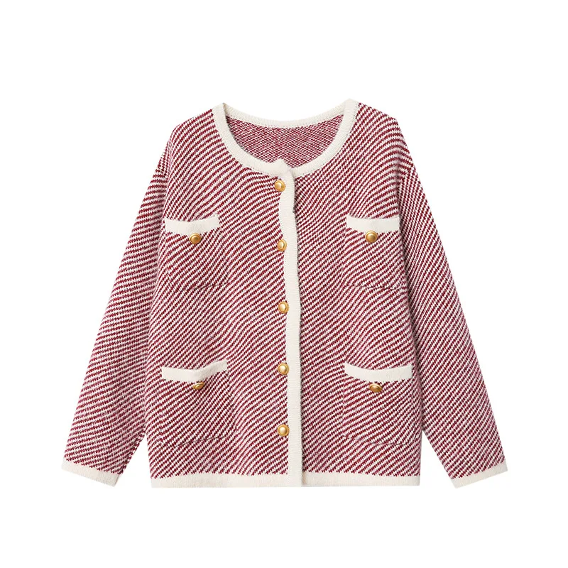 Urban accent twill contrasting color knitted cardigan small fragrant style jacket 2024 early autumn new style