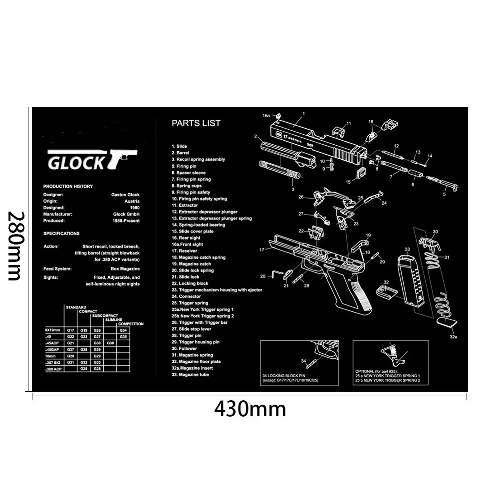 AR15 AK47 Glock Gun Cleaning Rubber Mat With Parts Diagram Instructions Mouse Pad for Smith Colt 1911 Beretta 92 Sig Sauer P320