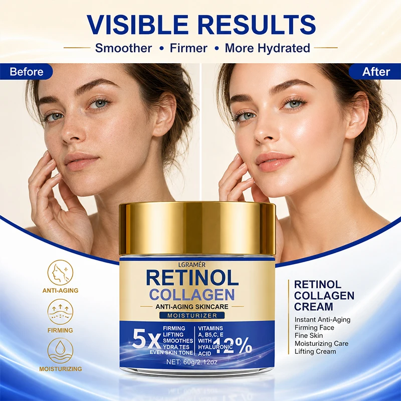 Retinol & Kollagen Gesichtscreme, Feuchtigkeitsspendende Anti-Aging-Creme zur Verbesserung der Hautstruktur, Straffung und Lifting mit Hyaluronsäure – Detail 5