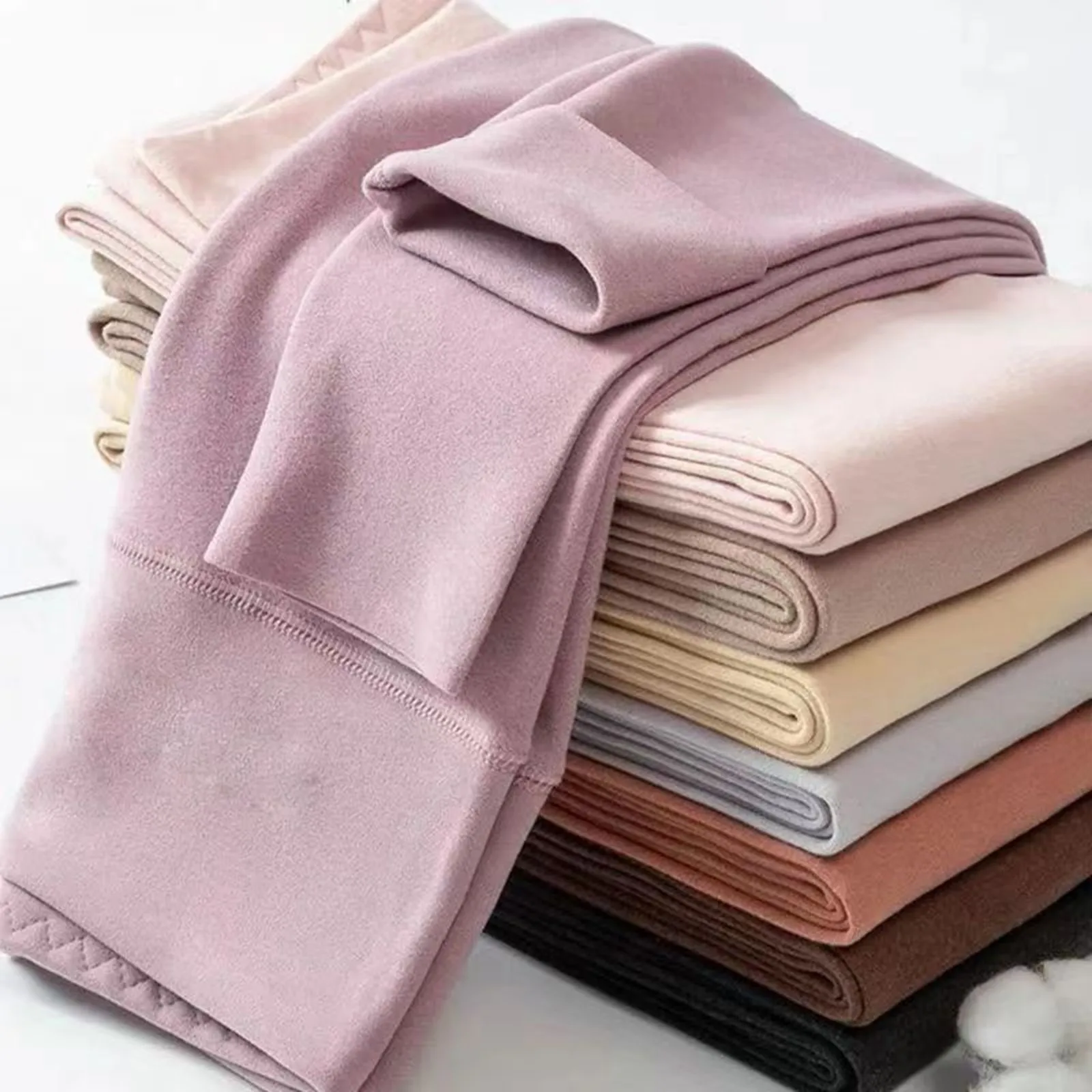 Mallas cálidas de terciopelo para mujer, pantalones térmicos forrados de lana elástica, cintura alta, Color sólido, Invierno