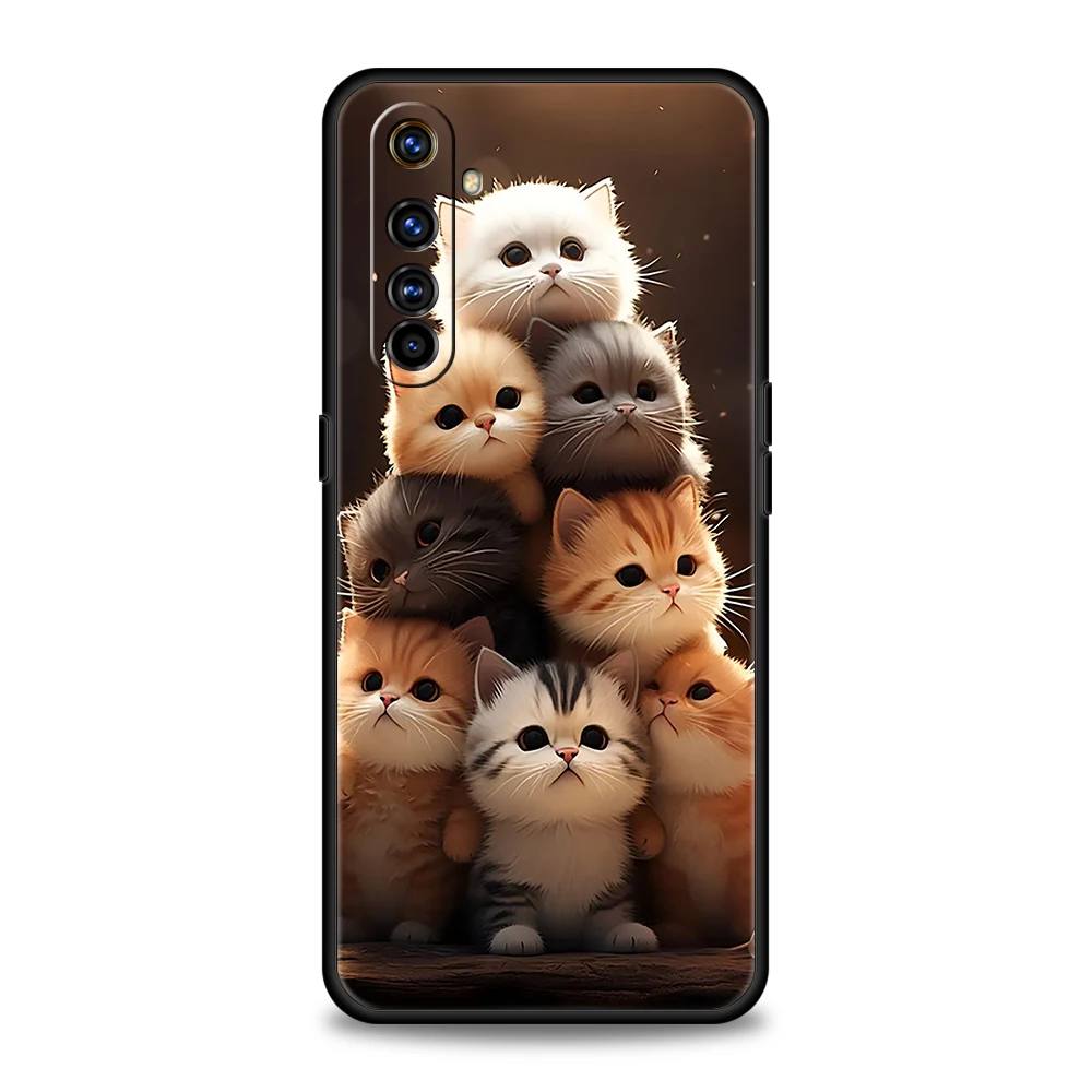 Coque de téléphone en silicone antichoc avec chat mignon de dessin animé, coque pour Realme 8 9 Pro Plus 8i 9i 6 7 GT2 C21 C25 C3 C11 11 Pro 5G Plus