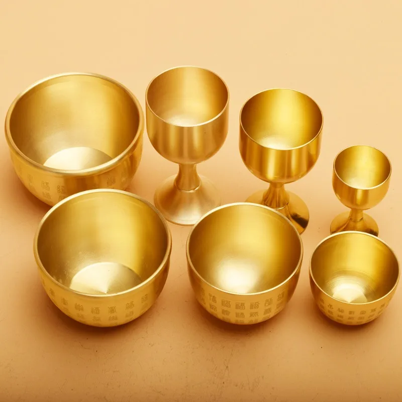 Brass Goblet Metal Stemmed Wine Cup Retro Small Liquor Chalice For Home Drinking Worship Ritual Decorative Ornament