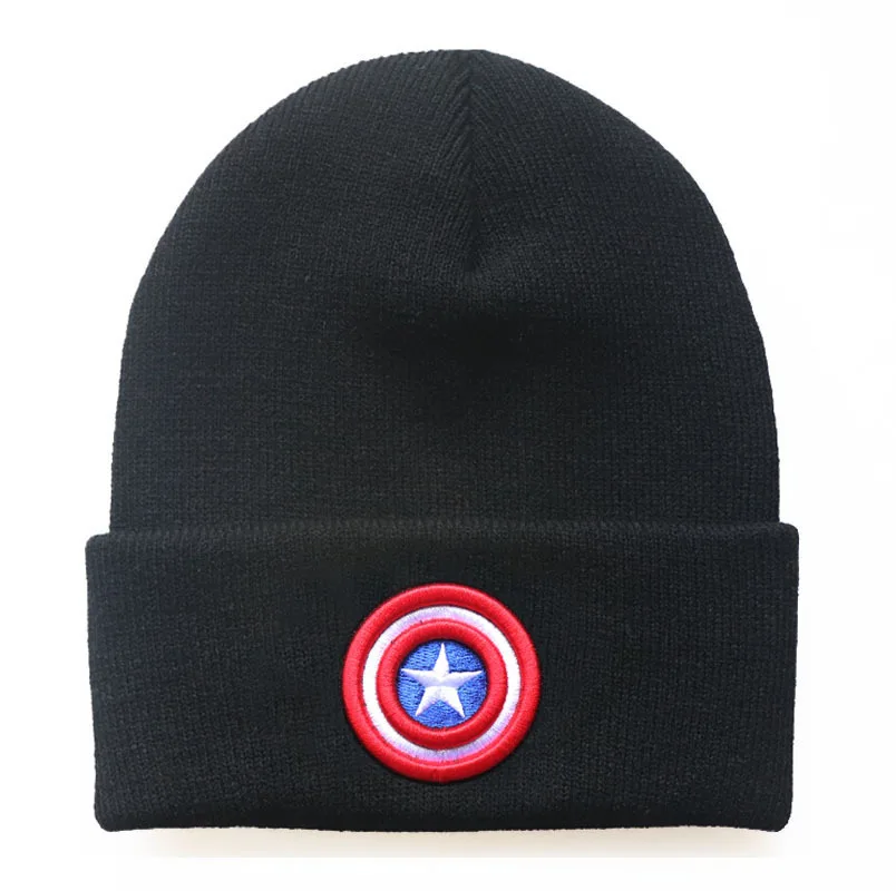 Captain America Beanie Hat Superhero Iron Man Cosplay Hat Warm Adult Unisex Embroidery Hat Knitted Cap Christmas Gift Party Prop