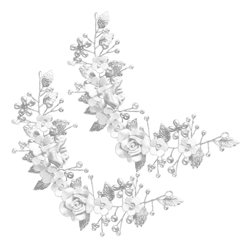 

2Pcs Silver Flower Vine Wedding Hair Pieces for Brides Elegant Bridal Head Decor with Fake Pearls and Delicate Leaves for Prom