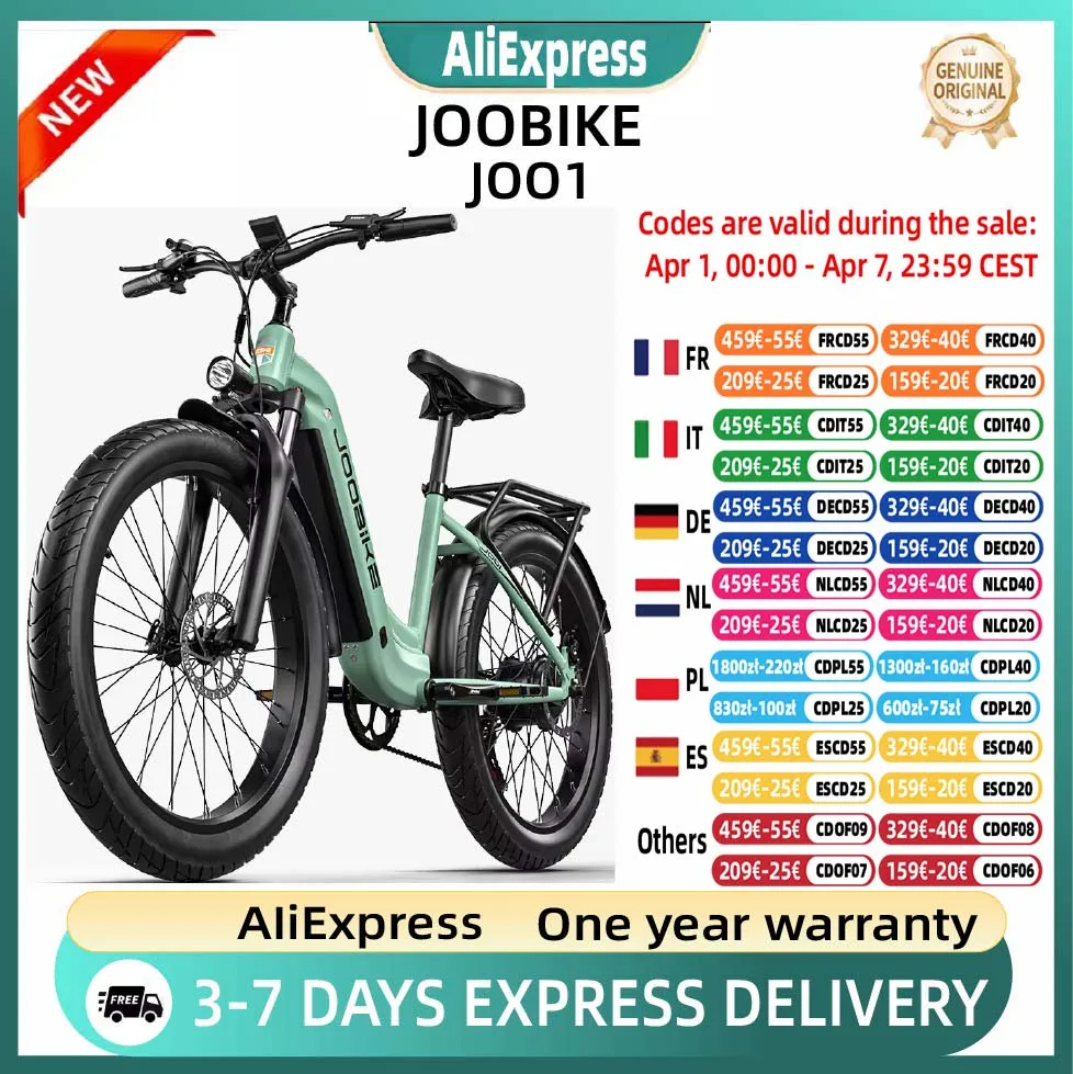 Vélo électrique JOOBIKE JOO1 pour adultes, vélo électrique tout-terrain pour hommes, 1000W, batterie 48V17.5AH, pneus 26 pouces.