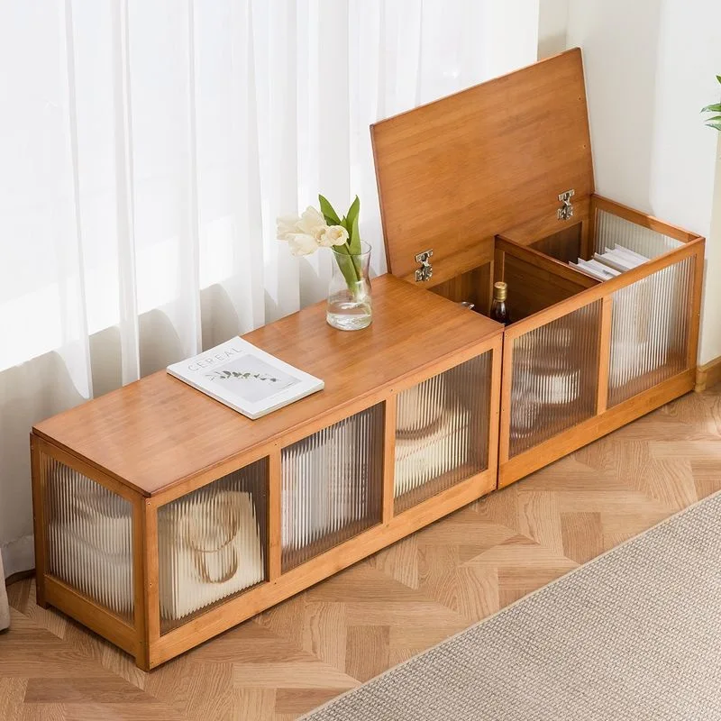 

Flip type bay window locker bedroom balcony low cabinet integrated long tatami multi-layer storage cabinet can sit