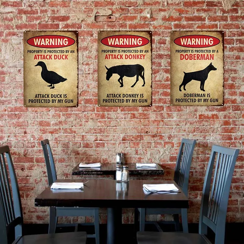 Shark Cow Dog Duck Animal Warning Vintage Tin Sign Metal Sign Lover Protected Pet Sign Wall Decor Farm Home Doghouse Decoration