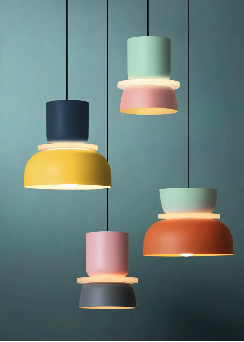 Modern Macaron Led Pendant Lamp Colorful Hanging Suspension Study Dining room Bedside Bedroom Chandelier Lighting lamp shades