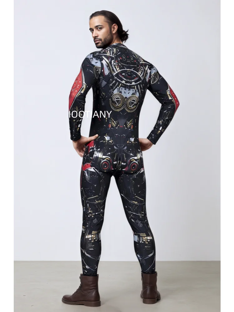 Herren Roboter-Skelett Mechanische Rüstung Bodysuit Hochhals Enger Jumpsuit Halloween Cosplay Futuristisches Party Bühnenkostüm Outfit – Detail 16