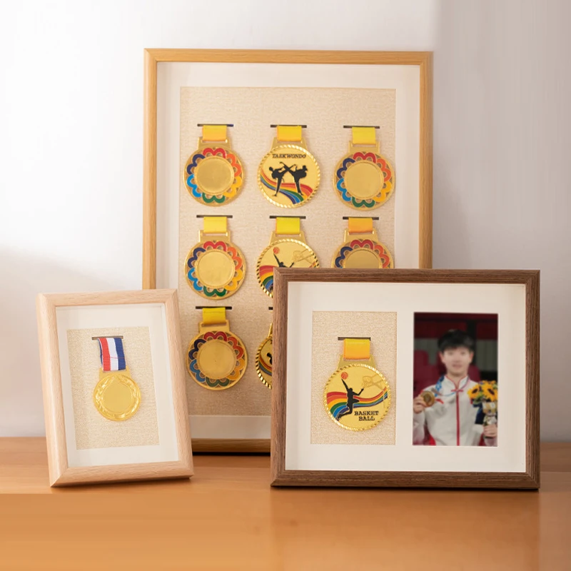 Wooden Honor Medal Display Frame Medal Dust-Proof Display Case Photo Frame for Display Military Sports Medal Picture Frame