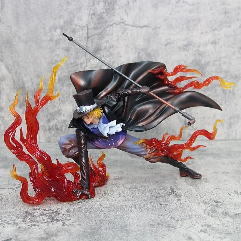 21.5cm One Piece Fire Fist Sabo GK Revolutionary Army Sabo Figure Flame Scene Anime Model PVC Collection Action Figure Decor Toy