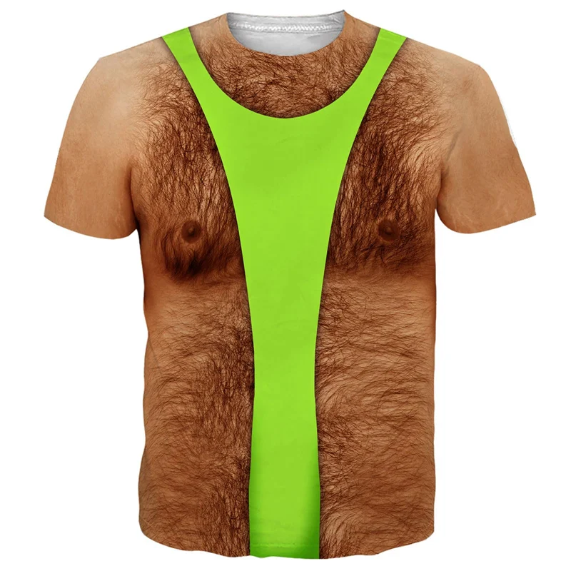 Trick, Funny, Fun, Hairy Chest Pattern, Men's Printed Muscle, Fake Abdominal Muscles, Summer and Spring Role-playing Costumes image 3