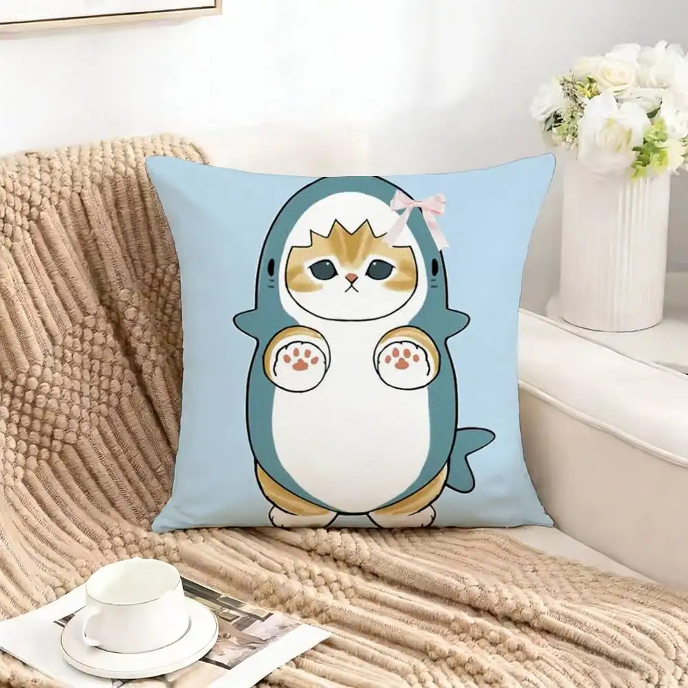 M-Mofusands Cute C-Cat Ear Square Double-Sided printed Pillow Case Bedroom Bedside Pillow Sofa Cushion Cover