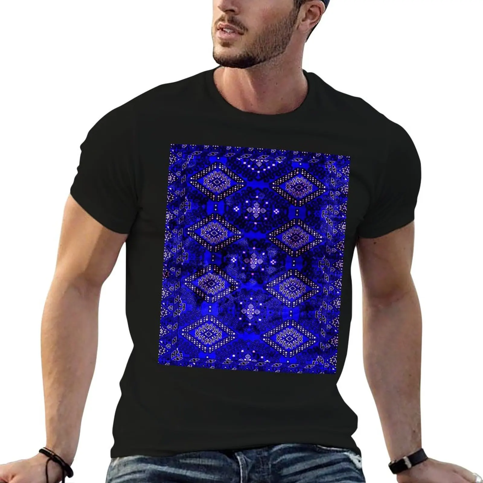 

Oriental Opulence: Royal Blue Velvet Moroccan Majesty T-Shirt anime clothes anime korean fashion vintage t shirt men