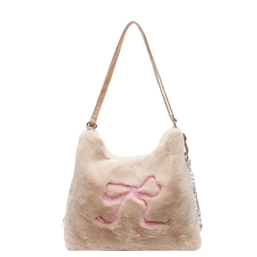 

Fashion fall and winter new simple chic foreign-style plush bow ladies casual single shoulder underarm backpack shoulder bag