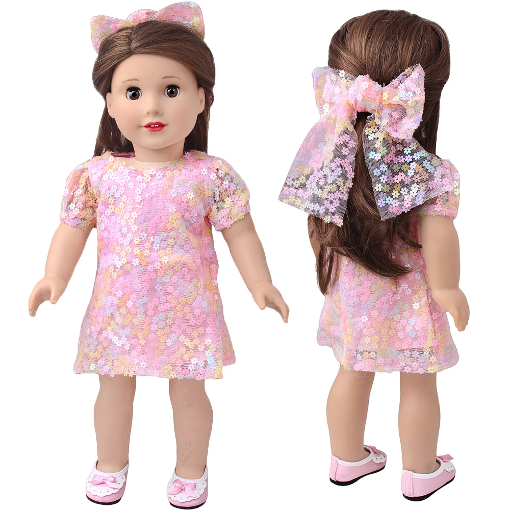 

18 inch doll girl floral sequin dress slim fit A-line straight tube skirt doll socialite style dress doll party simple fashionab