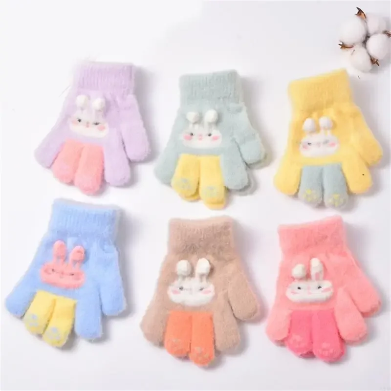

Kids Animal Themed Winter Gloves Soft Polyester Rabbit Design Warm Comfortable Outdoor Play Accessory 15UB
