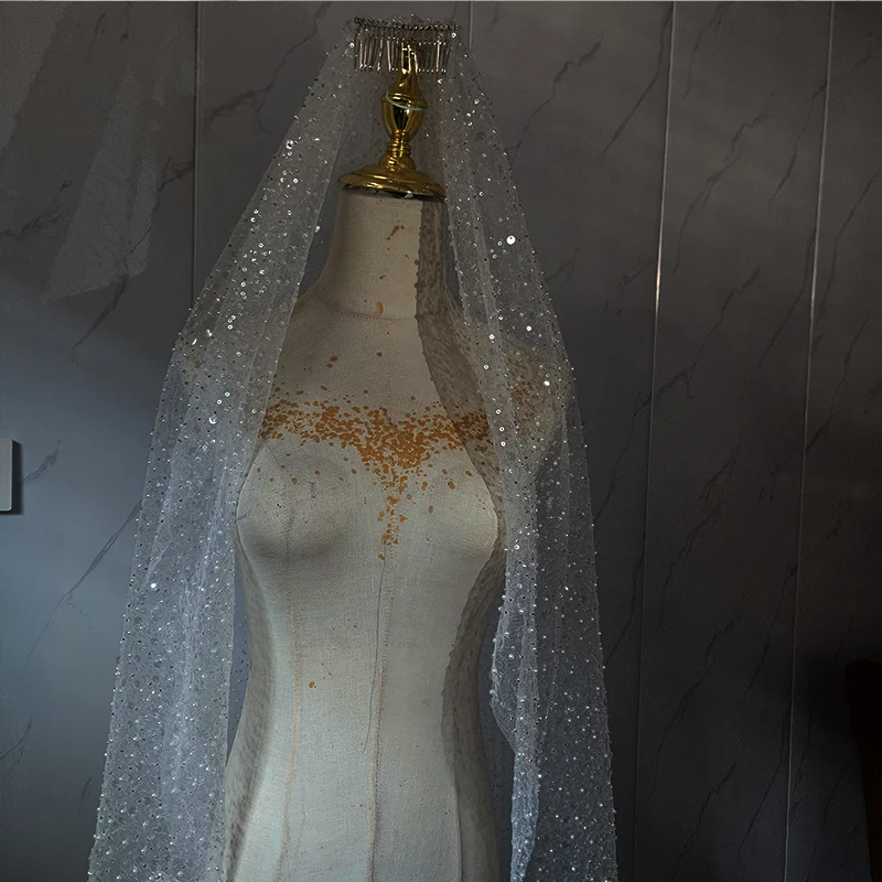 Luminous sequin diamond veil 2025 new bridal veil church short luxury wedding accessories with hair comb image 6