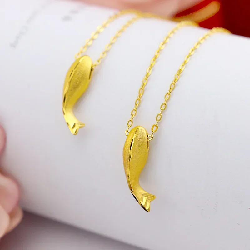 9999 Real Gold 24K Fashion Temperament Gold Dolphin Necklace Clavicle Chain Female Golden Dolphin Small Fish Clavicle Necklace