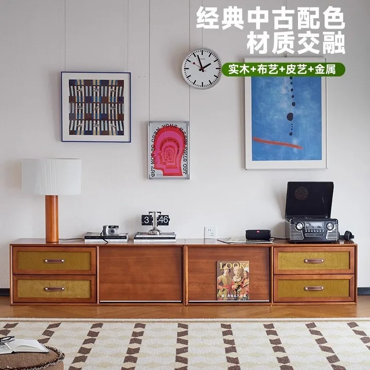 Nordic solid wood TV cabinet floor storage combination cabinet medieval storage audio-visual cabinet