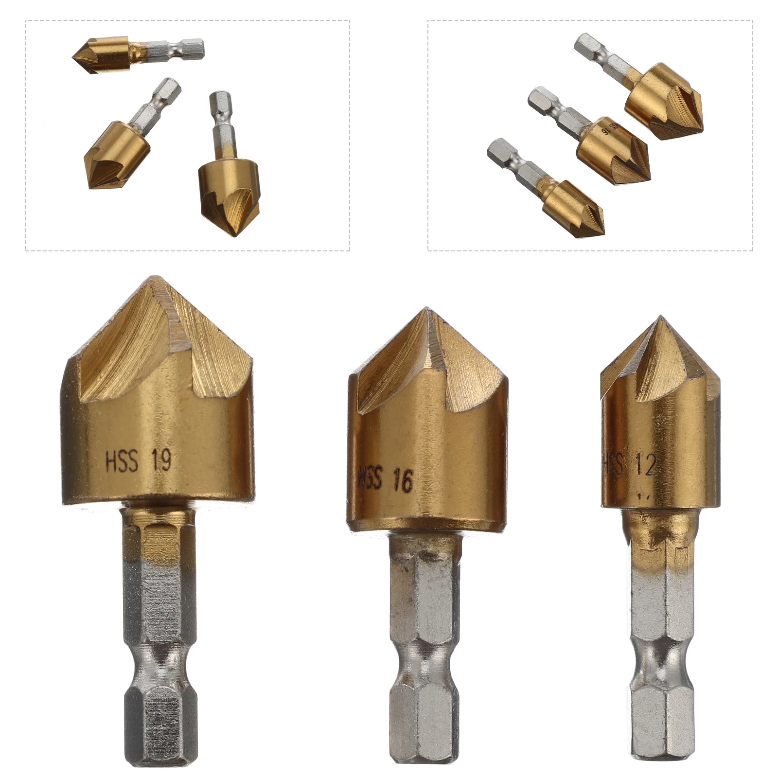 

3 шт., фрезы для снятия фаски с пятью лезвиями, стальной материал, высокопроизводительное сверло с зенковкой, витой дизайн, деревообрабатывающий сердечник