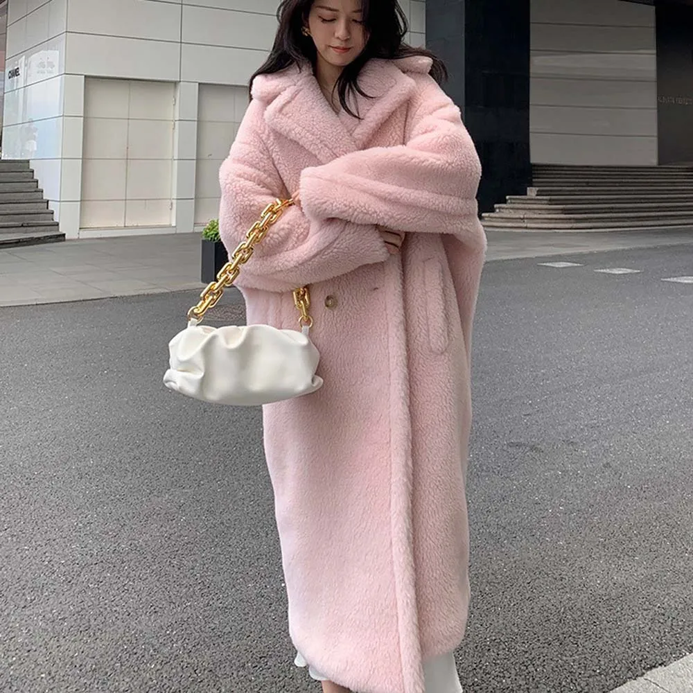 

2025 женская зимняя утолщенная теплая массивная куртка большого размера, длинная куртка с плюшевым мишкой, женское пальто из искусственного флиса ягненка