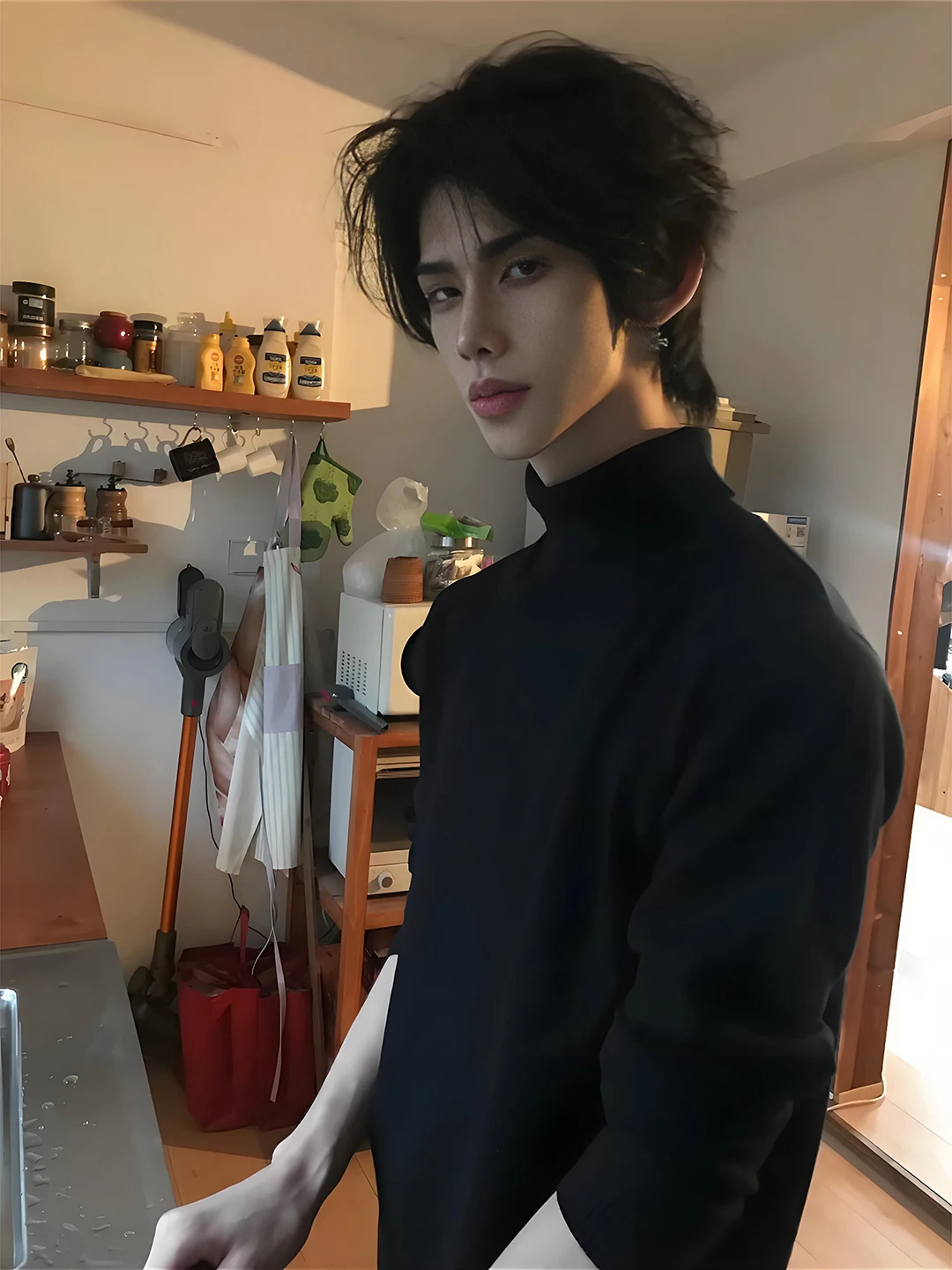 

Мужская трикотажная кофта в британском стиле с высоким воротником и флисовой подкладкой, зимняя верхняя одежда, базовый слой Cleanfit, приталенная рубашка с длинным рукавом