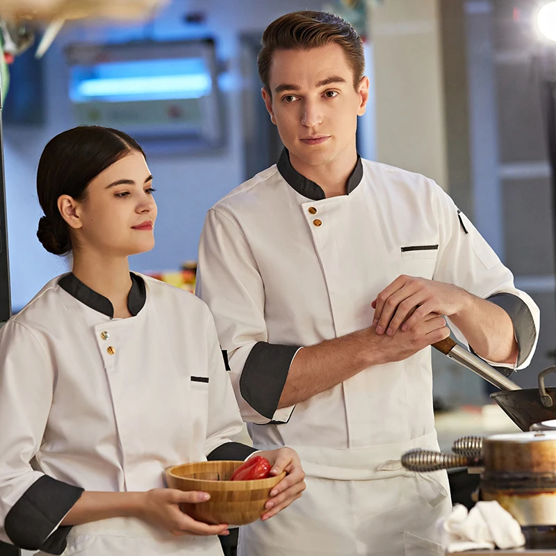 Uniforme de Chef Manga Longa Masculino, Roupas de Restaurante, Cozinhar Cozinha, Casaco Garçom, Jaquetas de Trabalho, Macacão Profissional