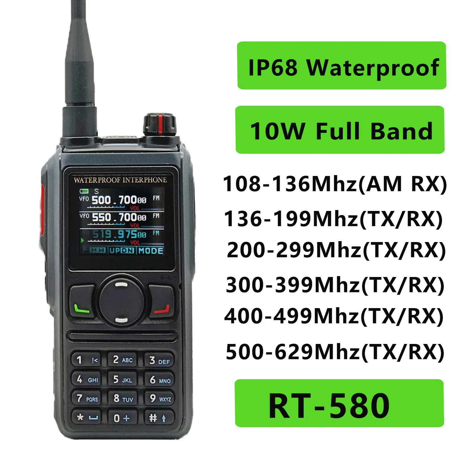 

Radtel RT-580 (None GPS/None Bluetooth ) Amateur Ham Radio 256CH Air Band Walkie Talkie Tri Display USB-C Aviation