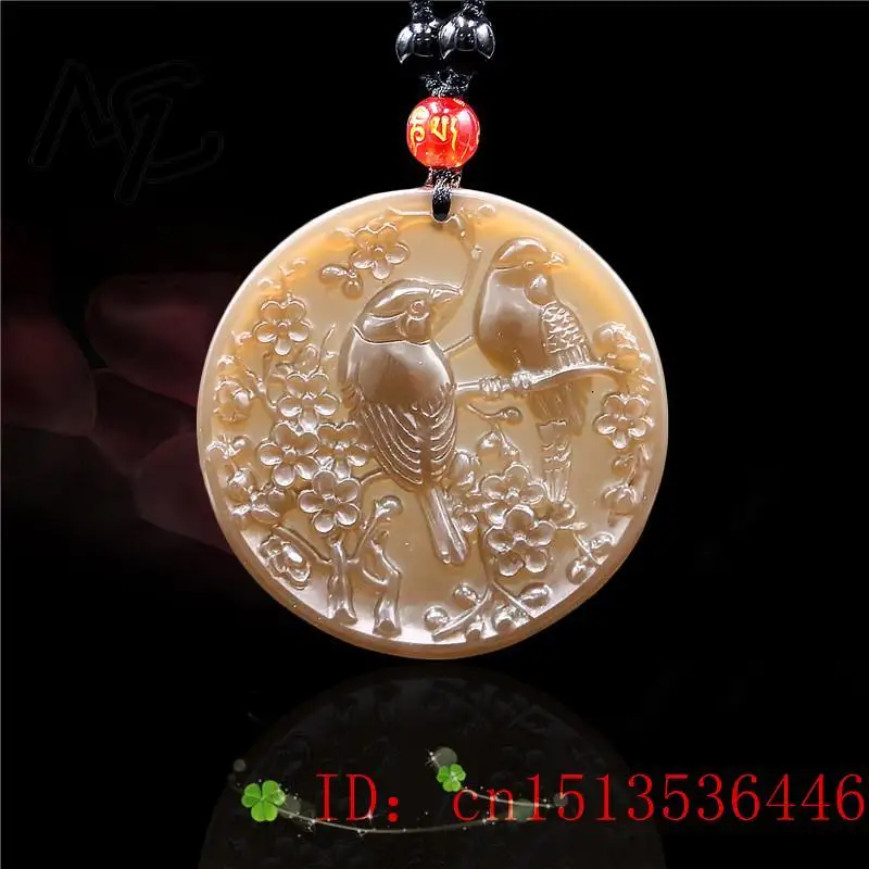 

Brown Jade Flowers and Birds Pendant Charm Chinese Women Gemstone Jadeite Jewelry Fashion Gifts Carved Amulet Necklace Natural