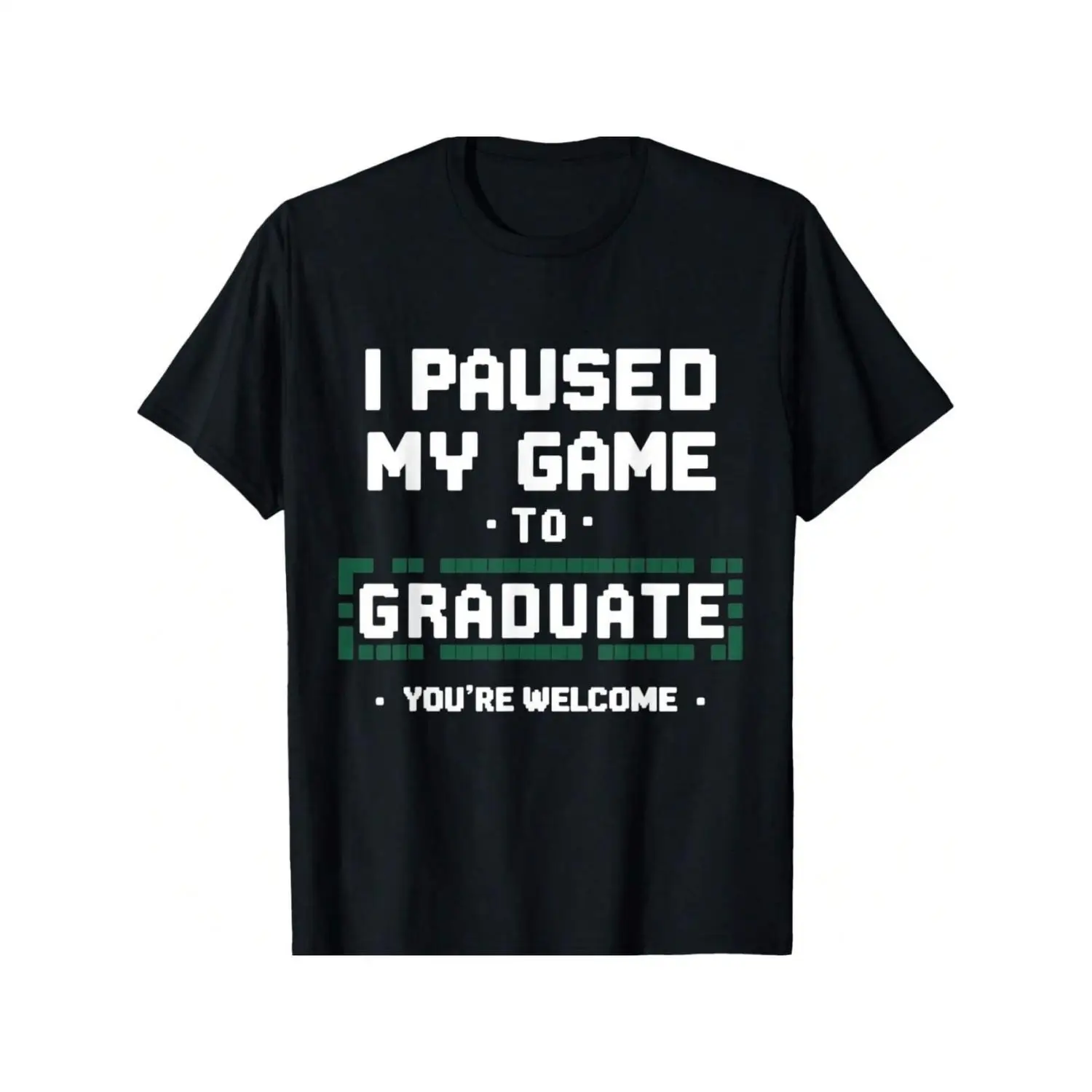 

Funny Gamer Graduation T-shirt I Paused My Game to Graduate Graphic Tee Pixel Art Slogan Unisex Casual Loose Fit Cotton Top