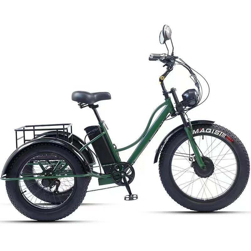 

24inch Adult Electric Cargo Tricycle Bike 3 Wheel Fat Tire Bicycle Scooter Motorized Electric Tricycles E Trike for Transport