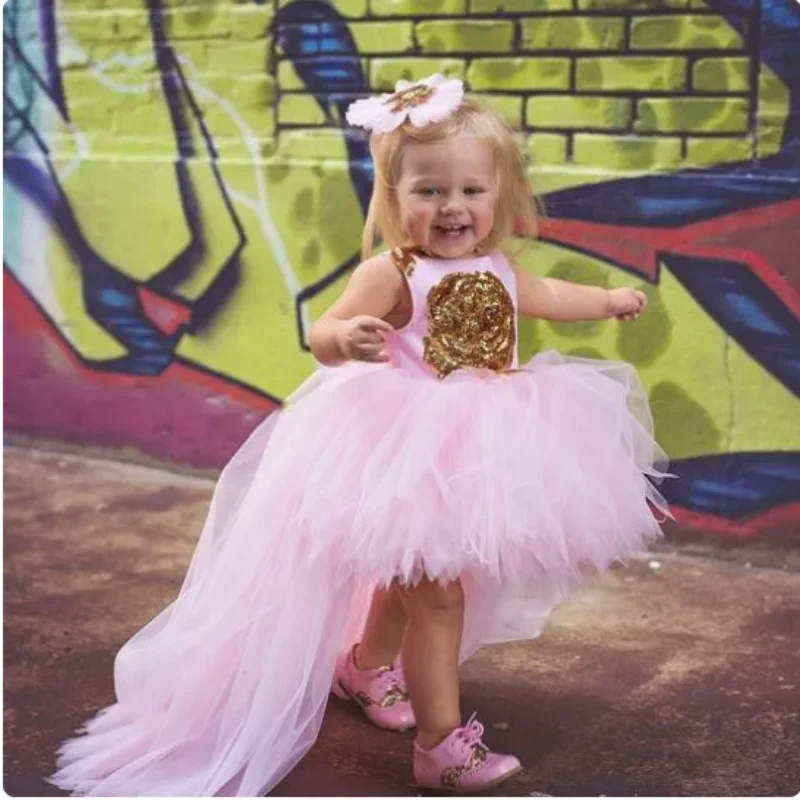 

Puffy Pink Baby Girls Dresses Tiered Tulle Toddler Girls First Birthday Party Gown Christening Dresses Photoshoot