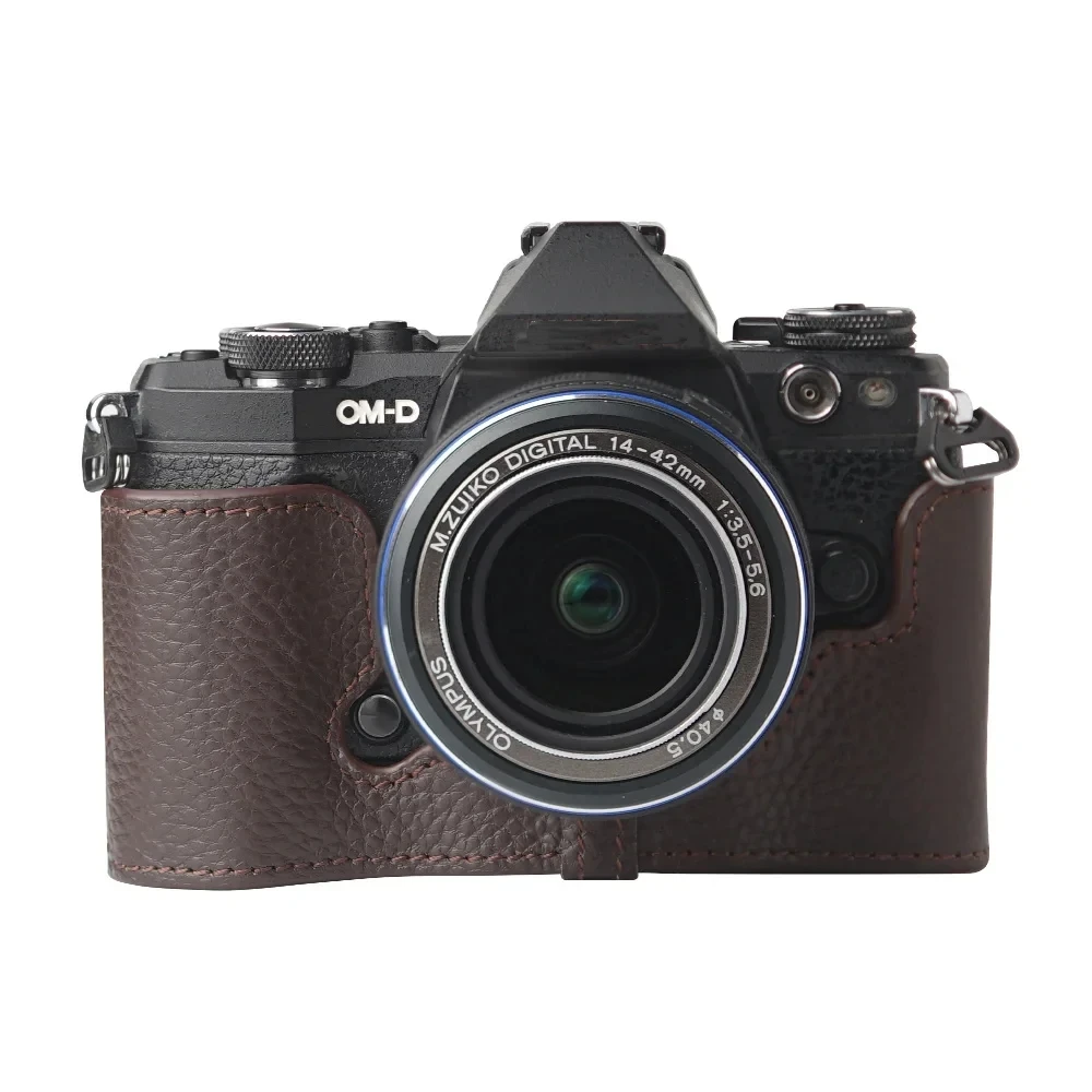 For OLYMPUS OM-D E-M5 Mark II Case Genuine Real Leather Half