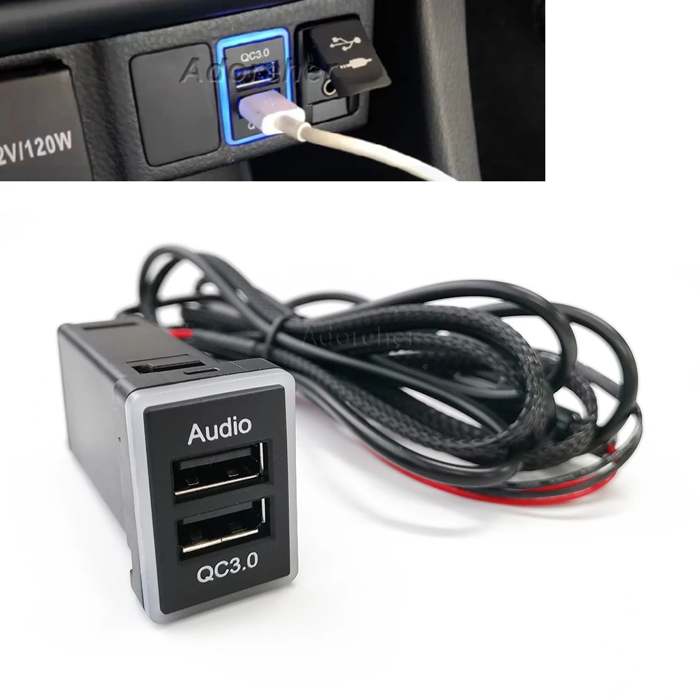 1Pc Fast Car Charger Audio QC3.0 USB Interface Dual Socket Ports Adapter For Land Cruiser LC200 Prado 150 2012
