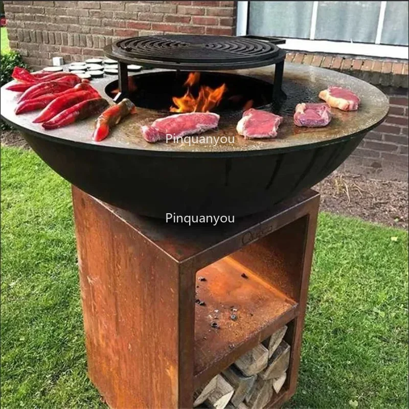 

Steel Metal With Grill Plate Fire Pit Table Backyard Outdoor Fire Pit BBQ