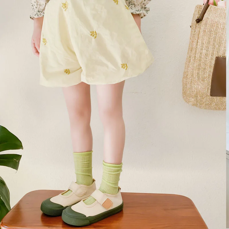 4 Pairs Little Girls Knee High Socks Seamless Cotton School Uniform Socks Plain Spring Summer Kids Knee Socks